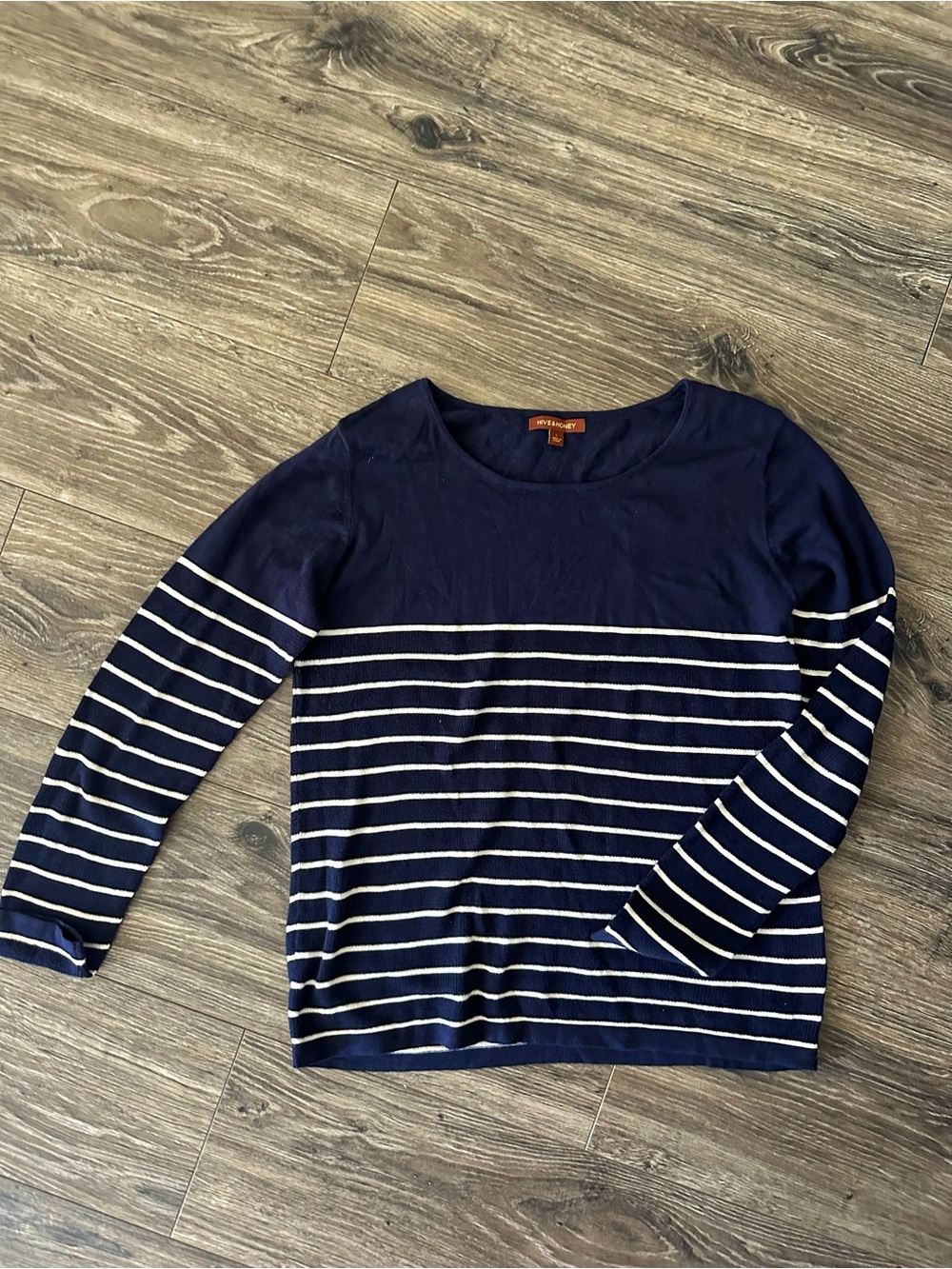 Hive & Honey Lightweight Navy Sweater with White Stripes